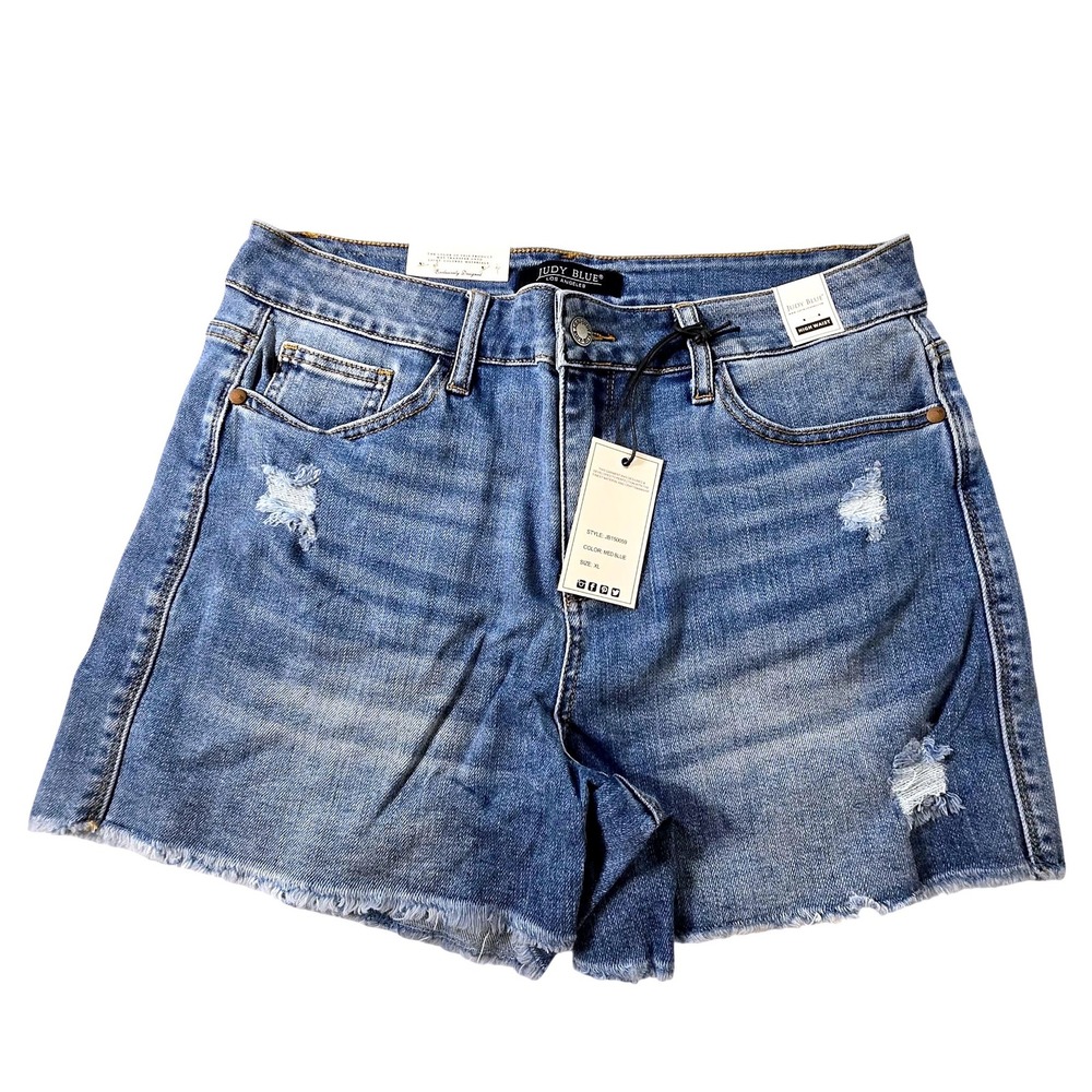 Judy Blue‎ High Waist Distressed Denim Shorts Medium Blue XL JB150059 NEW